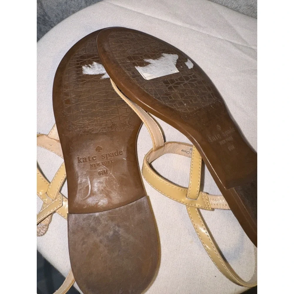 Kate Spade Flat Thong Sandal Buckle Ankle Strap 37 sz 6.5 cream beachy ethereal